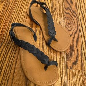 Black Leather Braid gladiator sandals